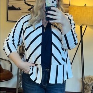 Chico's black white striped knit jacket blazer peplum sz 3 16 unlined office